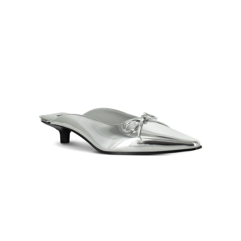 SENSO Fenton II Leather Silver Heeled Mules with Bow - Kitten Heel